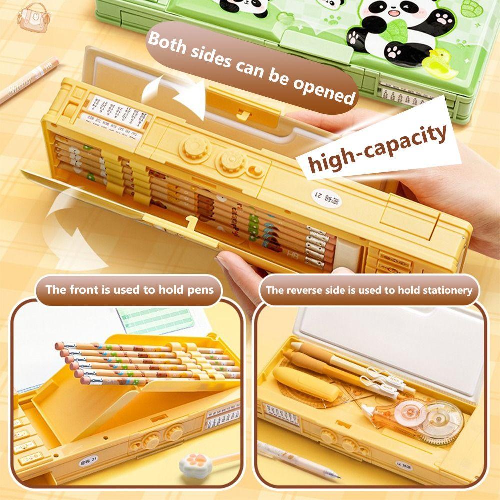 Double Layer Pencil Case with Combination Lock Pen Bag Cartoon Stationery Organizer  School Office