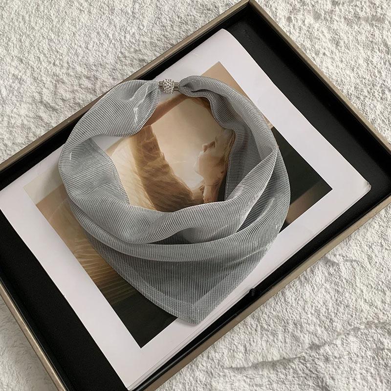 Magnetic Buckle Silk Scarf High Sense Summer Thin Temperament Colorful Bright Diamond Neck Protection Decorative Necklace Scarf Small Scarf