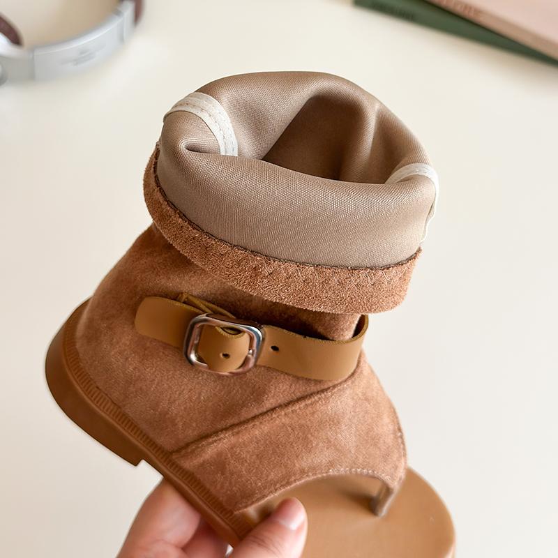 Summer Princess Long Pipe Boots Roman Sandals for Kids Girl Design Ankle Strape Stretch-Satin Flip Flop Girls Shoes I06242