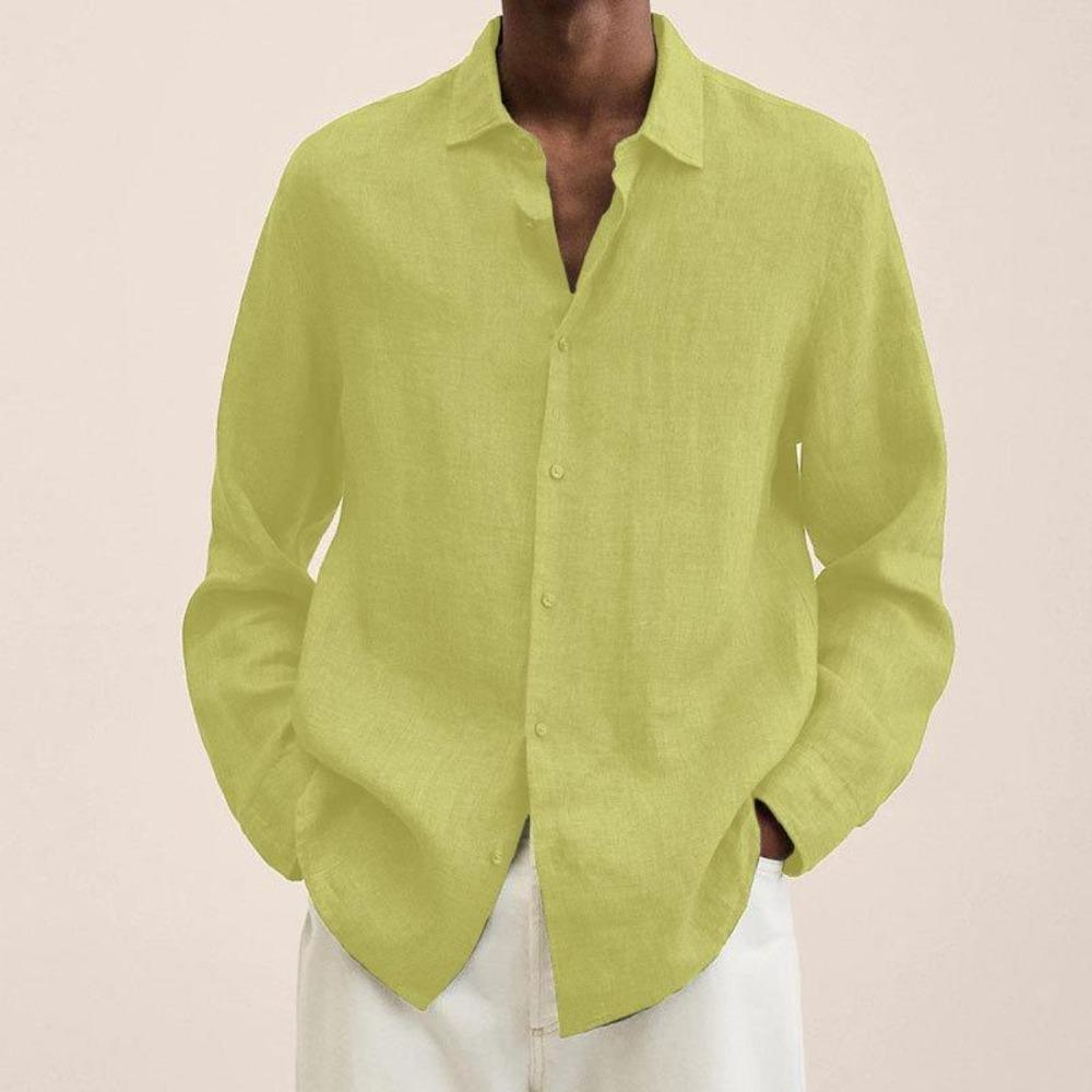 2026 Spring/Summer Long-Sleeved V-Neck Loose Button-Up Shirt for Men