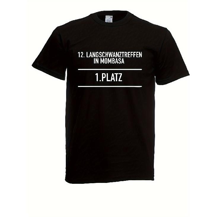 Men'S Black Graphic T-Shirt with White Mombasa Long Tail Meeting Print - Breathable All-Season Casual Tee, Regular Fit Round Neck, Machine Washable,