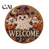 Faux Pearl Painting Arts Halloween Door Sign Kit, Ghost Skull Skeleton Cat Welcome Handmade Decoration Crafts for Wall