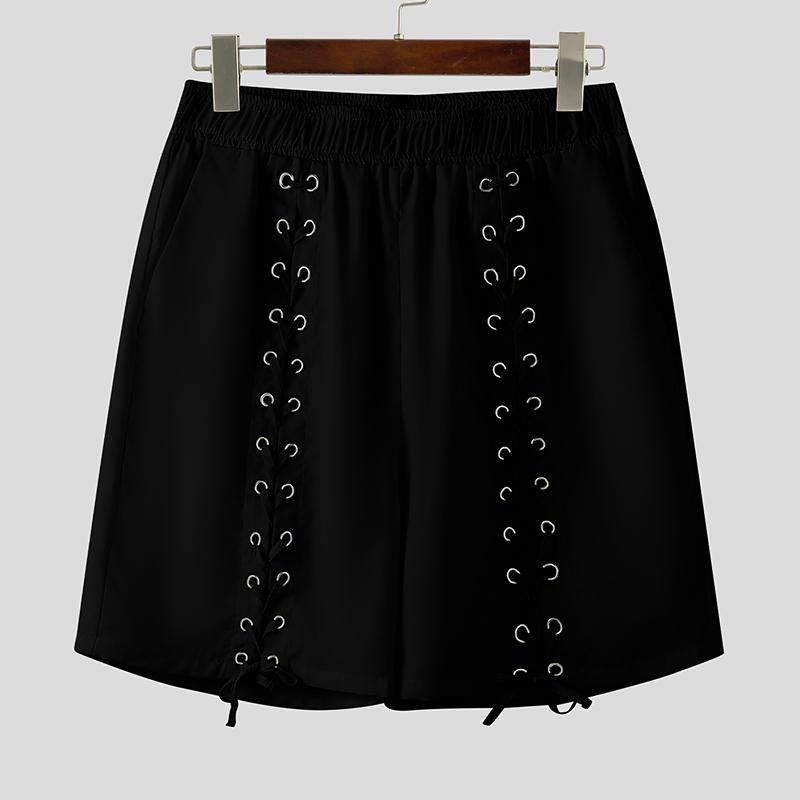 INCERUN Мужские эластичные повязки на талии сбоку, однотонные повседневные шорты со шнуровкой