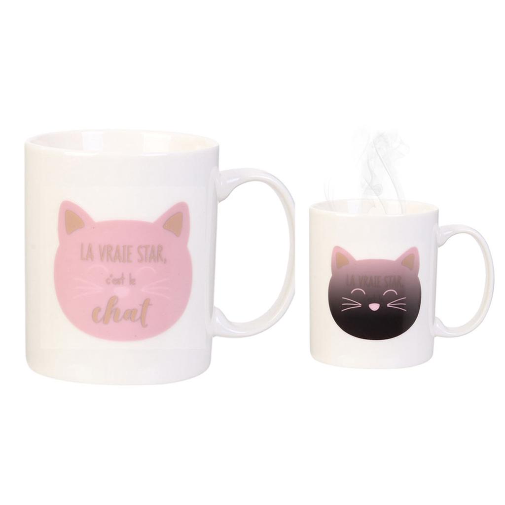Les Trésors De Lily [R0342] - Thermal Ceramic Mug 'Cats' Pink (the Real Star - It's the Cat) - 35 Cl
