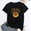 Summer Round Neck Sunflower Butterfly Pattern Printed Top Fashionable Casual Short Sleeved Women's Pure Cotton T-shirts