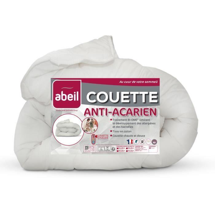 Couette anti-acariens - 220 x 240 cm - Chaude - 400 g/m² 2 personnes - Blanc - ABEIL