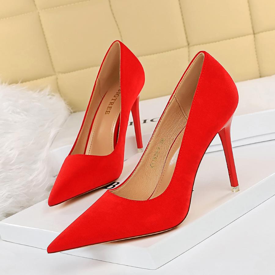 Bigtree Fashion Thin Heel 10.5CM Super High Heel Suede Shallow Mouth Pointed Sexy Single Shoe