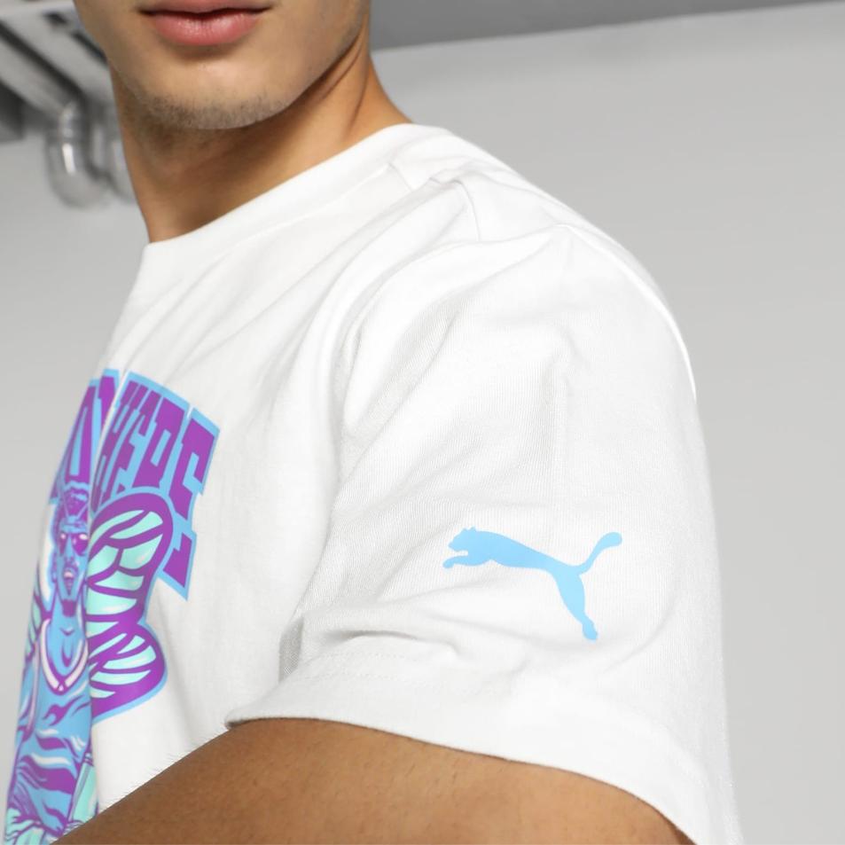 Puma Футболка Melo Charlotte Letter Print Basketball Character Design Casual с круглым вырезом и коротким рукавом, с заниженной линией плеч, мужские топы, белые 627744-03