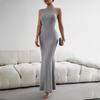 Women's Autumn Winter Sexy Elegant Fit Tank Top Knitted O Neck Solid Color Long Dress