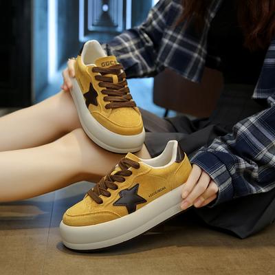 Кожаные ретро старые кеды женские 2025 осень новые маффины немецкие тренировочные туфли круглый носок платформа белые туфли