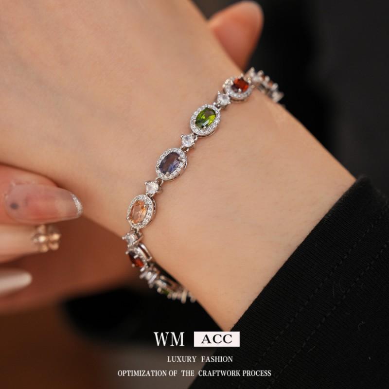 Elegant Oval Zircon Crystal Clip Bracelet Women Vintage Style Copper Jewelry With Geometric Design