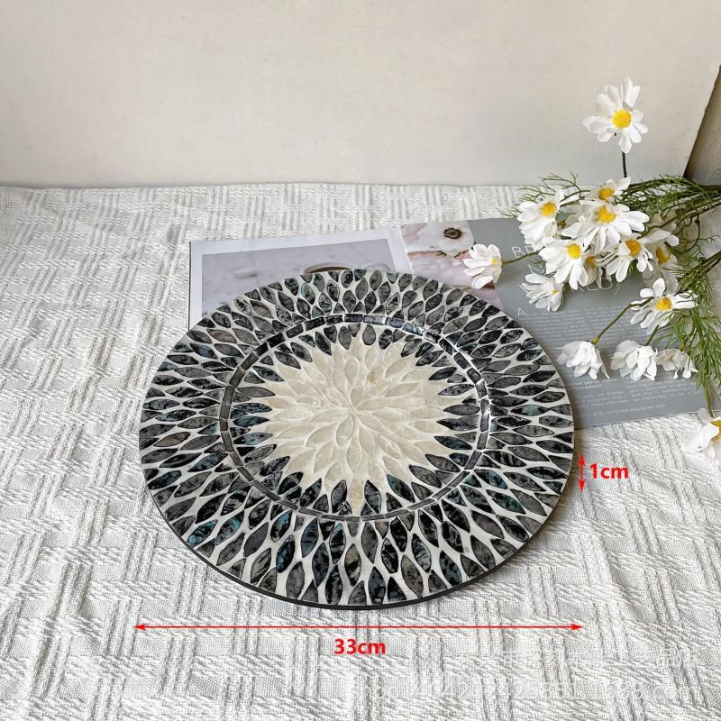 Handcrafted Shell Inlay Serving Tray 33cm Elegant Decorative Platter Dining Table Home Decor Gift