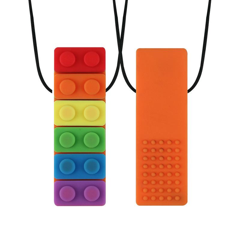 Детский силиконовый чай: Радужные строительные блоки и жевательный кулон