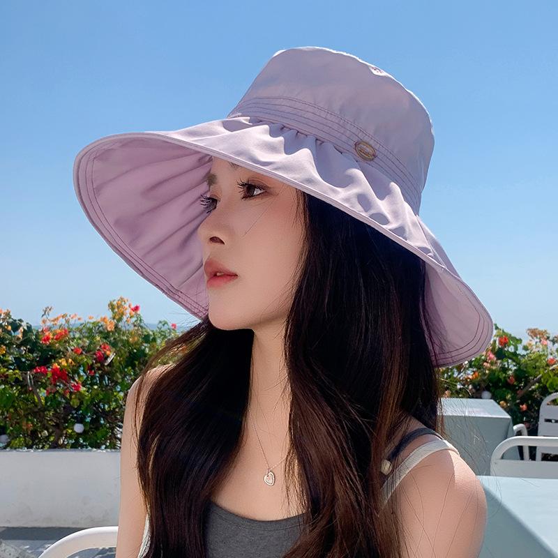 Drawstring Fisherman Hat for Women, Spring and Summer Korean Style Wide Brim UV Protection Sun Hat, Outdoor Beach Breathable Hat