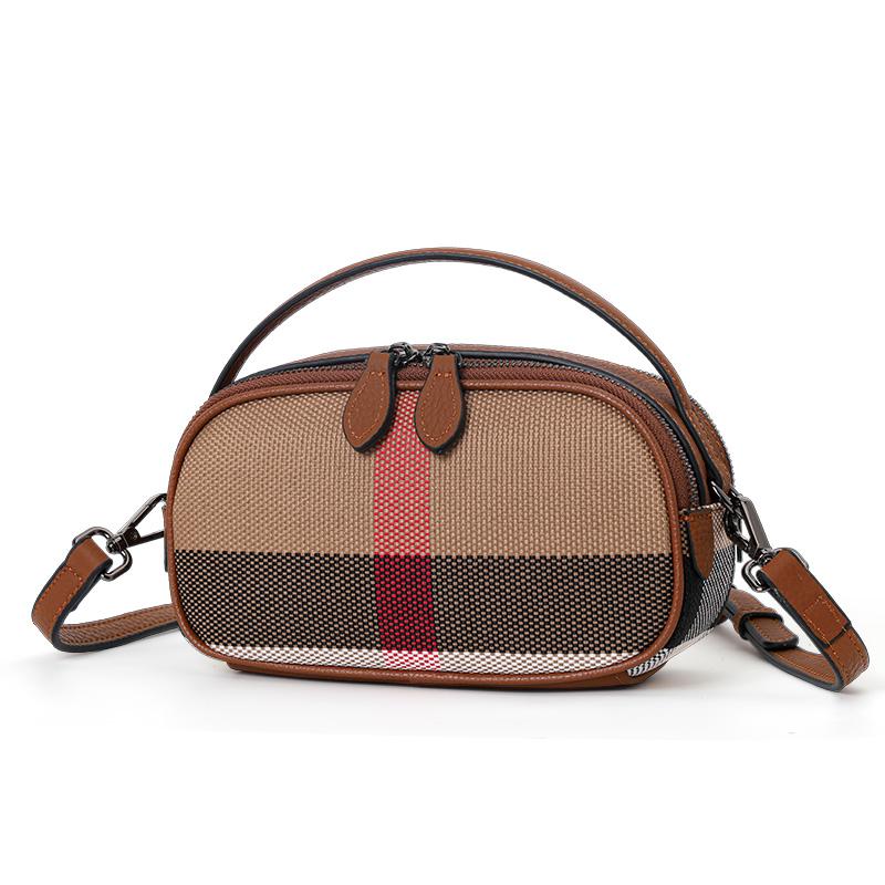 Женская сумка через плечо Aidrani Checkered, из холщовой воловьей кожи, круглая, коричневого цвета