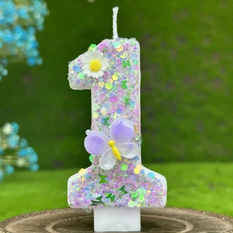2026 New 0-9 Digits DIY Birthday Candles Butterfly Flowers Children's Birthday Girls Number Cake Decorations Candle Room Decor