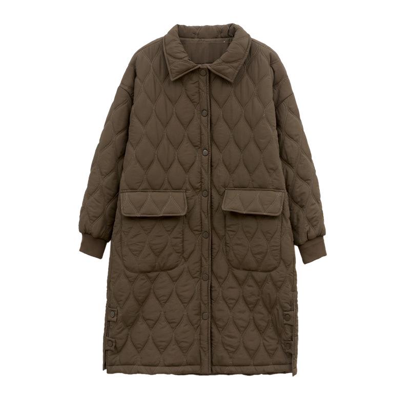 Женское ретро аргайл хлопковое миди зимнее пальто - Свободная повседневная куртка с лацканами