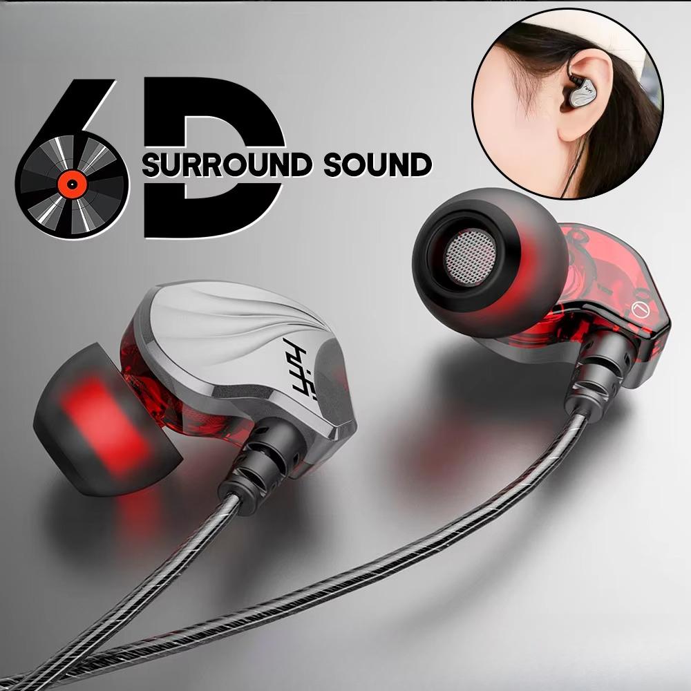 6D Surround Sound Type C 3.5mm Wired Headphones in-Ear Earphones Sports Gaming Headsets Handfree Earbuds for IPhone for Samsung
