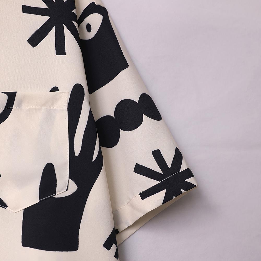 Свободные рубашки в стиле ретро с пиктограммой и полным принтом, рубашки с короткими рукавами, летние мужские свободные рубашки, повседневная уличная одежда для мужчин