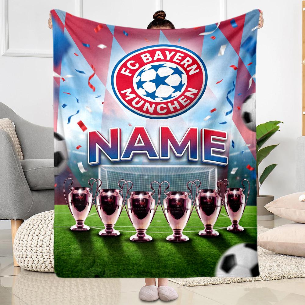 Bayern Munich Soccer Poster Personalized Name Blanket Lightweight Personalized Blanket Ultra-Soft Versatile for Bedding Seaside Bed Sofa