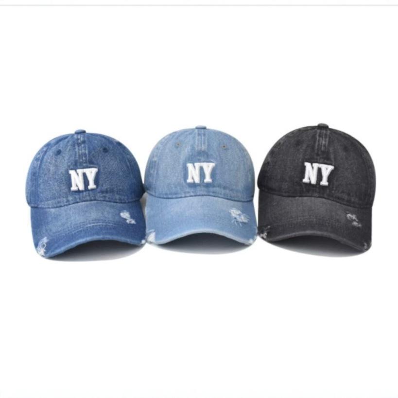 Washed and old denim NY letter embroidered baseball cap versatile trendy men and women's four-season cap