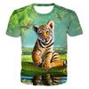 Весенне-летние топы, мужская одежда больших размеров, футболка с 3D принтом животных, футболки с рисунком тигра, топ с короткими рукавами и круглым вырезом, дышащие мужские рубашки