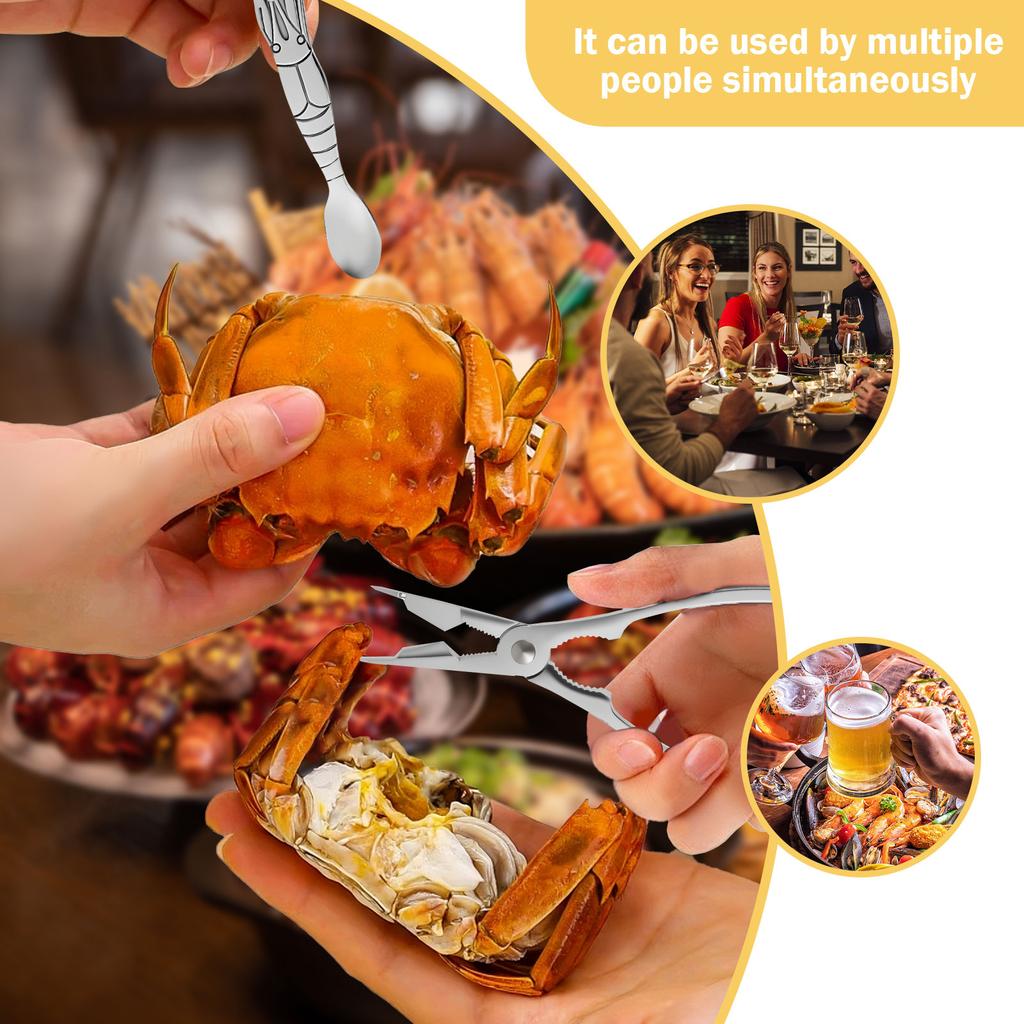 6 Pcs Stainless Steel Seafood Tool Kit With Crab Cracker And Picks Anti-rust Crab Lobster Oyster Claw Pliers Kitchen Utensil