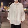 Черные рубашки с длинными рукавами, мужские корейские удобные блузки, повседневная свободная однобортная рубашка с галстуком
