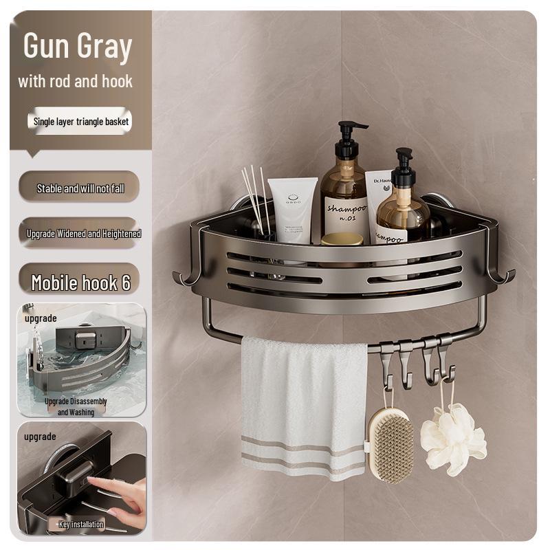 Punch-Free Bathroom Wall Shelf - Aluminum Vacuum Corner Rack