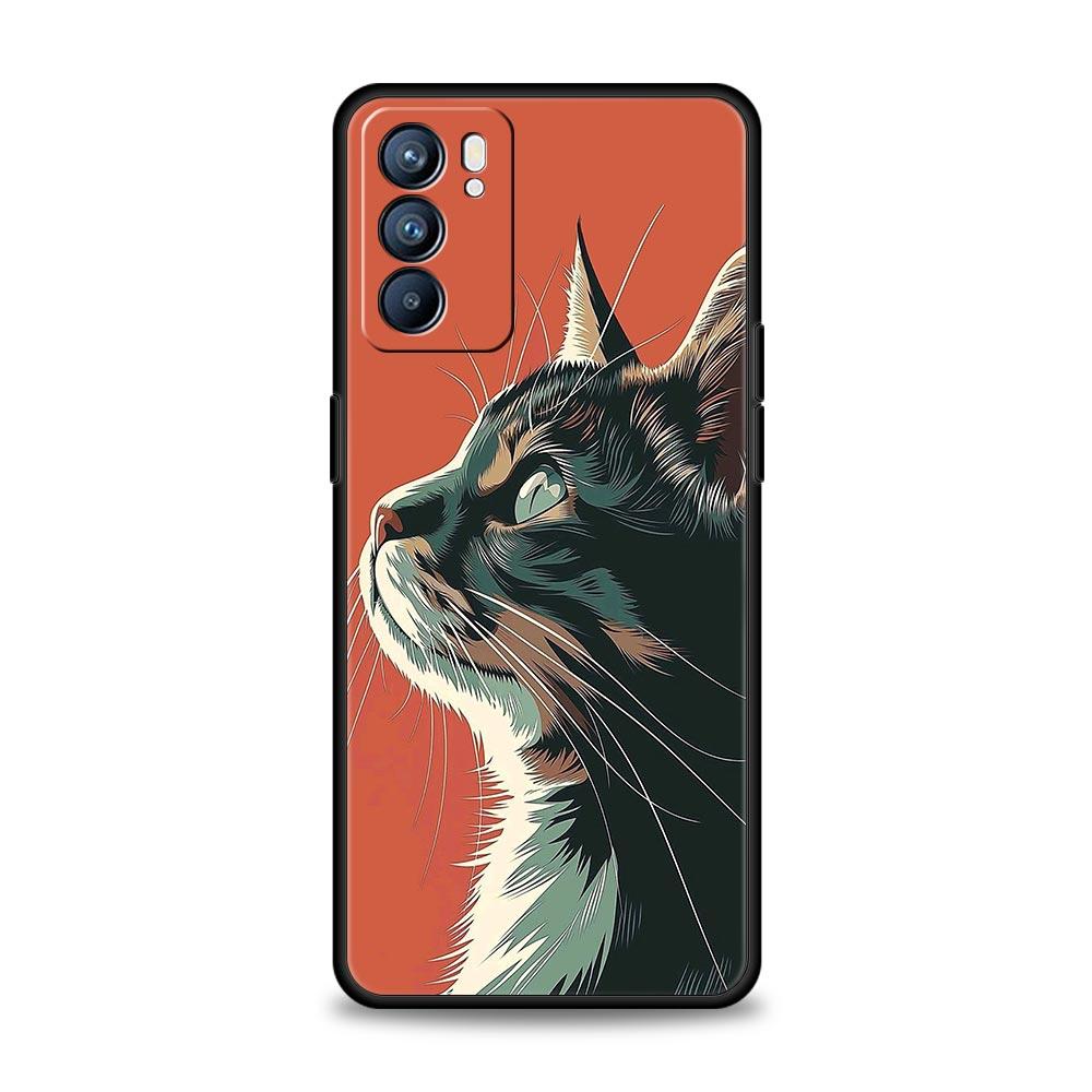 Милый Мультяшный Кот Чехол для Телефона Для Oppo Reno13 Reno12 Reno11 F Reno10 Pro A54 5G Find X5 A53 A52 A9 A17 A78 4G A79 A80 A98 Чехол
