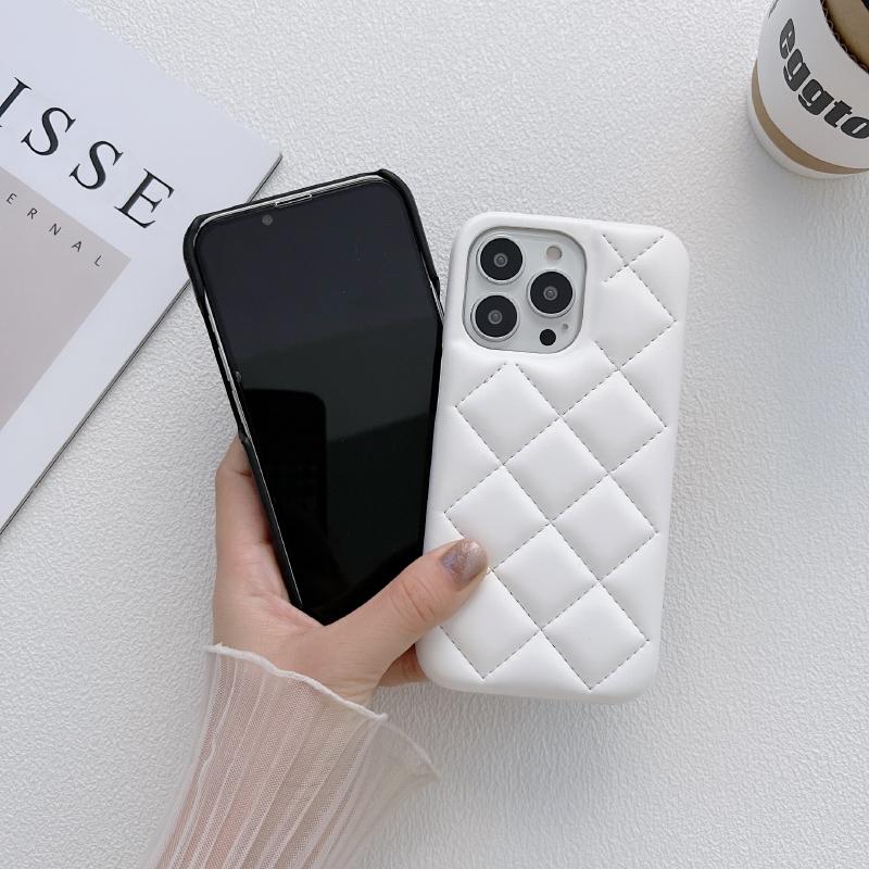 Luxury Solid Color Leather Rhombus Up and Down Not Bordered Phone Case For iPhone 16 Pro Max 14 11 12 13 15 Pro Max Bumper Cover