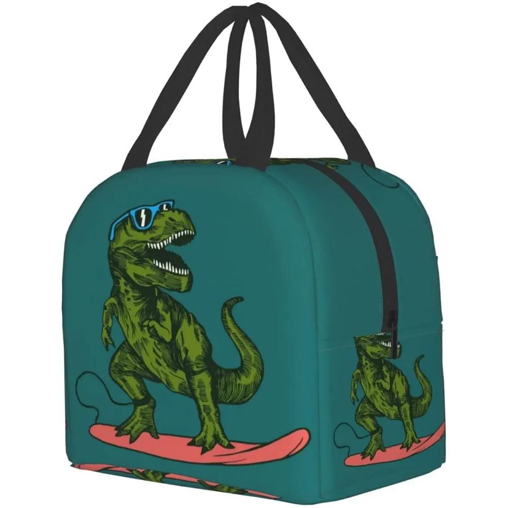 Сумка для ланча Hipster Surfing Dinosaur для мужчин и мальчиков, многоразовая водонепроницаемая термосумка-тоут, контейнер для ланча, симпатичная сумка-холодильник