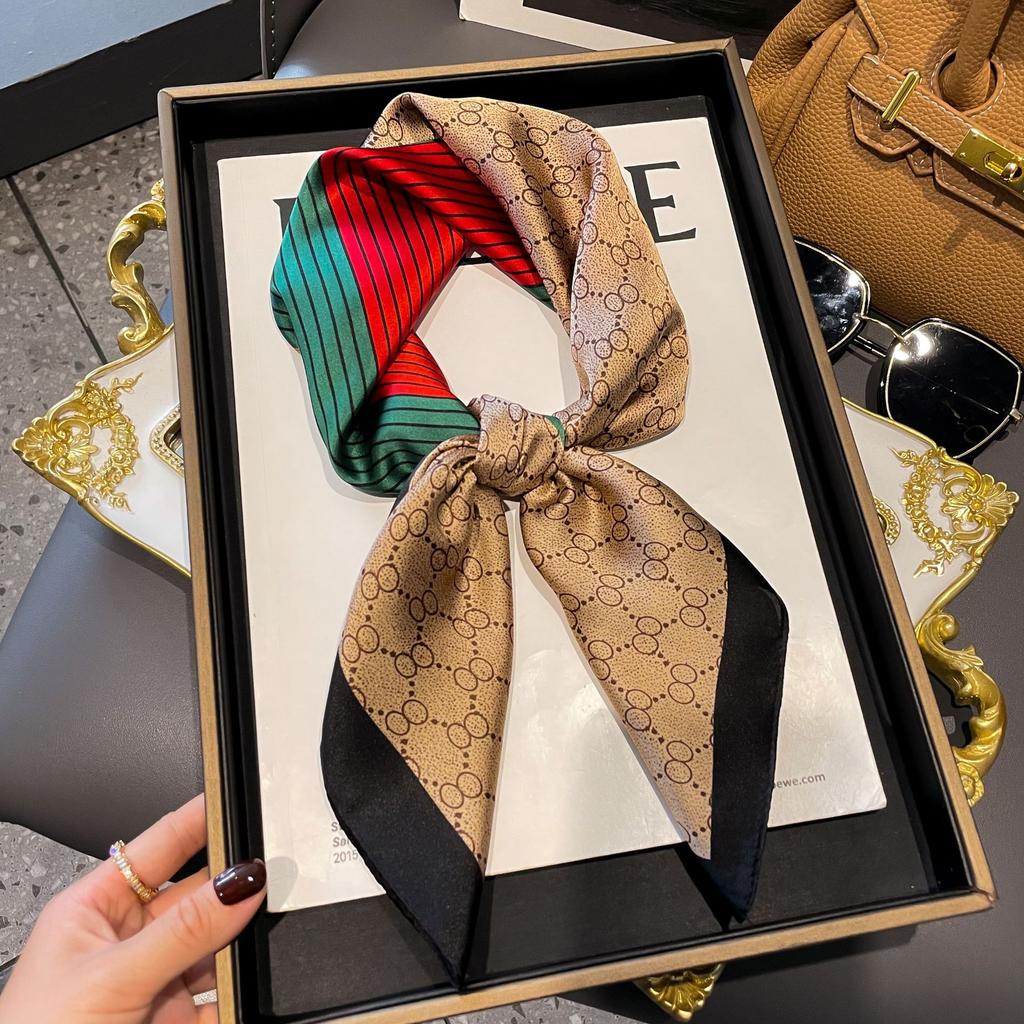 Small Silk Scarf Women'S Versatile High-End Decorative Square Scarf Professional Small Scarf Simulation Silk Korean Version Streamer Bag