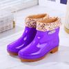 New Velvet Water Shoes Rain Shoes Female Adult Short Tube Non-slip Warm Waterproof Thickened Rain Boots Kitchen Rubber Shoes Overshoes Winter