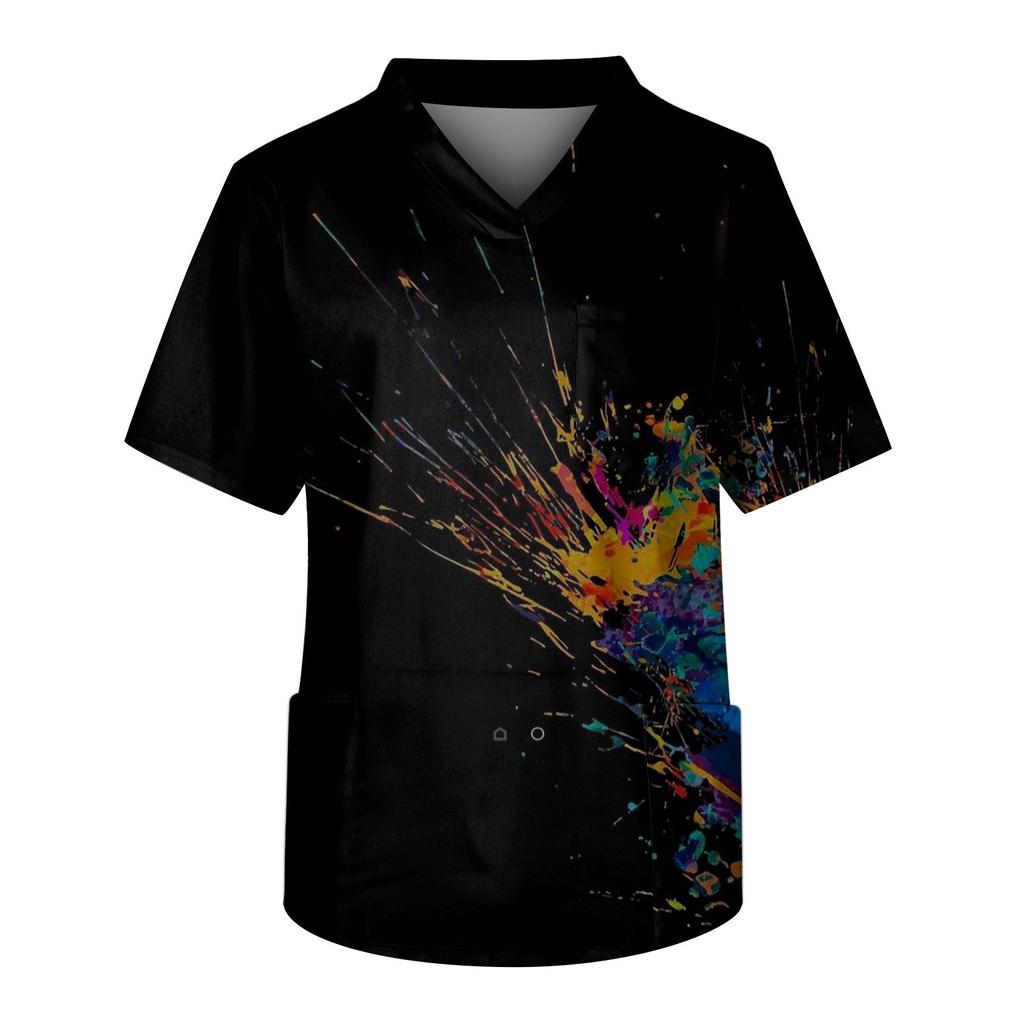 Мужская рабочая блузка с короткими рукавами и v-образным вырезом с принтом, топ с нагрудным карманом