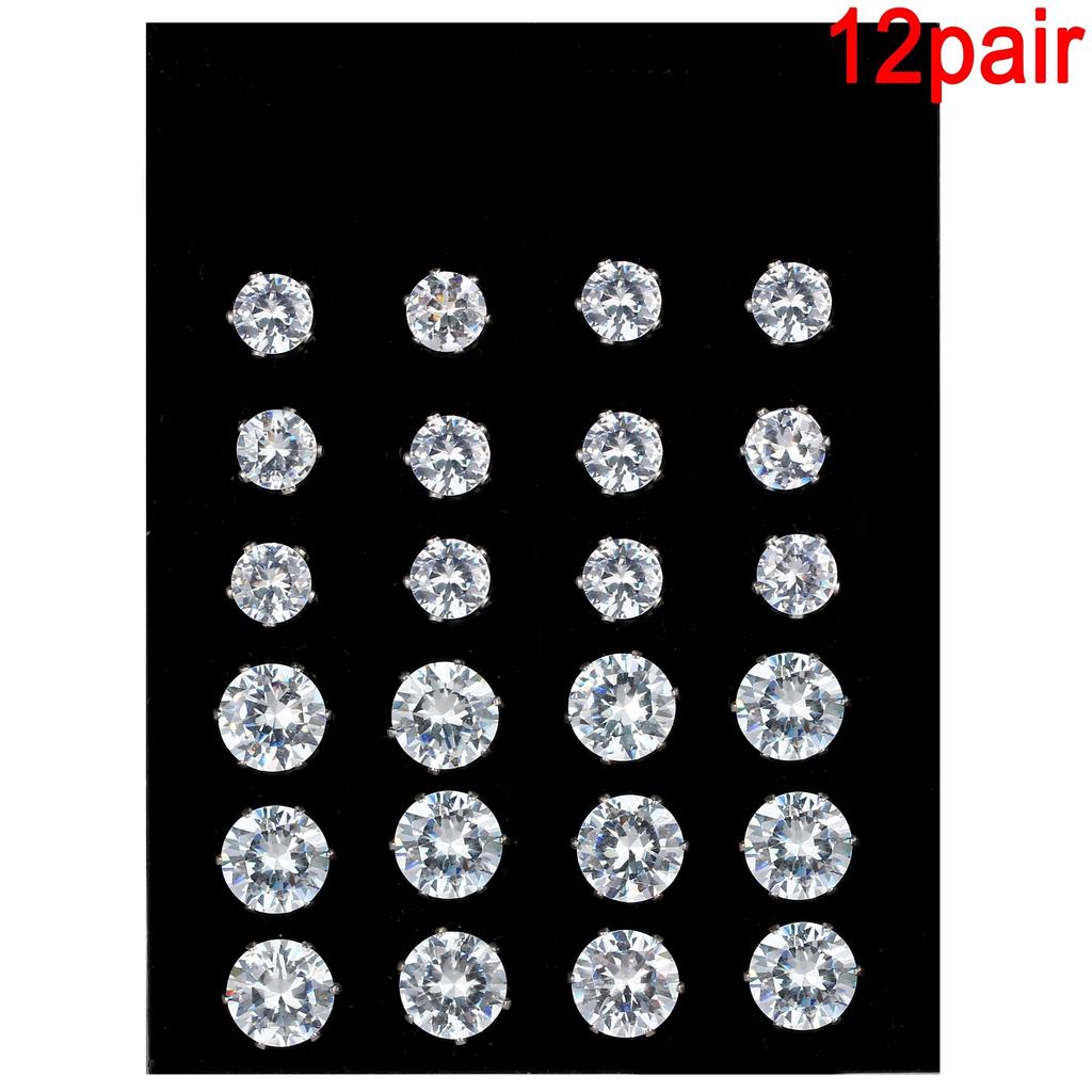 12/24/36Pairs Women's Fashion Luxury Cubic Exquisite Big Zircon Crystal Diamond Stud Earrings Set