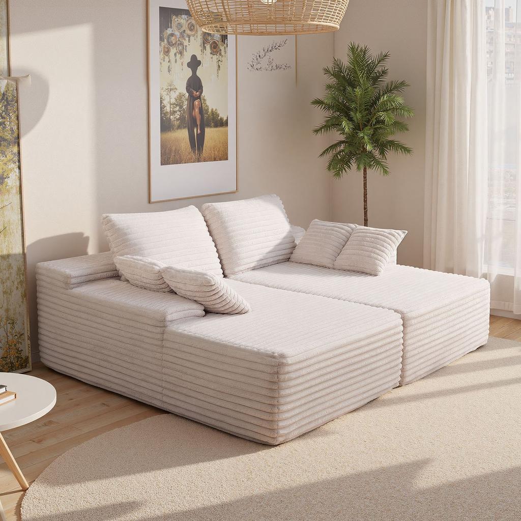 VEVOR 210 cm Oversized Double Chaise Lounge, Corduroy Fabric Sectional Sofa