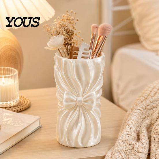 3D Printed PLA Pen Holder Bow Storage Holder, Ruffled Makeup Brush Cup, Decorative Compact Tool Organizer Desktop for Vanity Table Desk, Girl