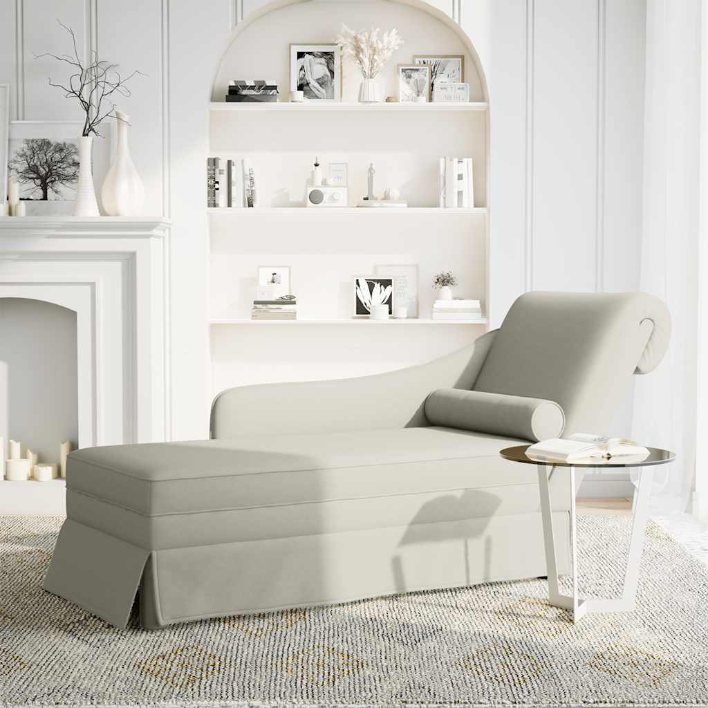 Chaise Longue with Neck Roll and Right Armrest Cream Velvet