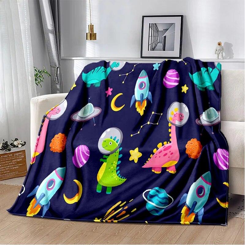 Cartoon Dinosaur Space Cute Dino Children Soft Plush Blanket,Flannel Blanket Throw Blanket for Living Room Bedroom Bed Sofa Kids