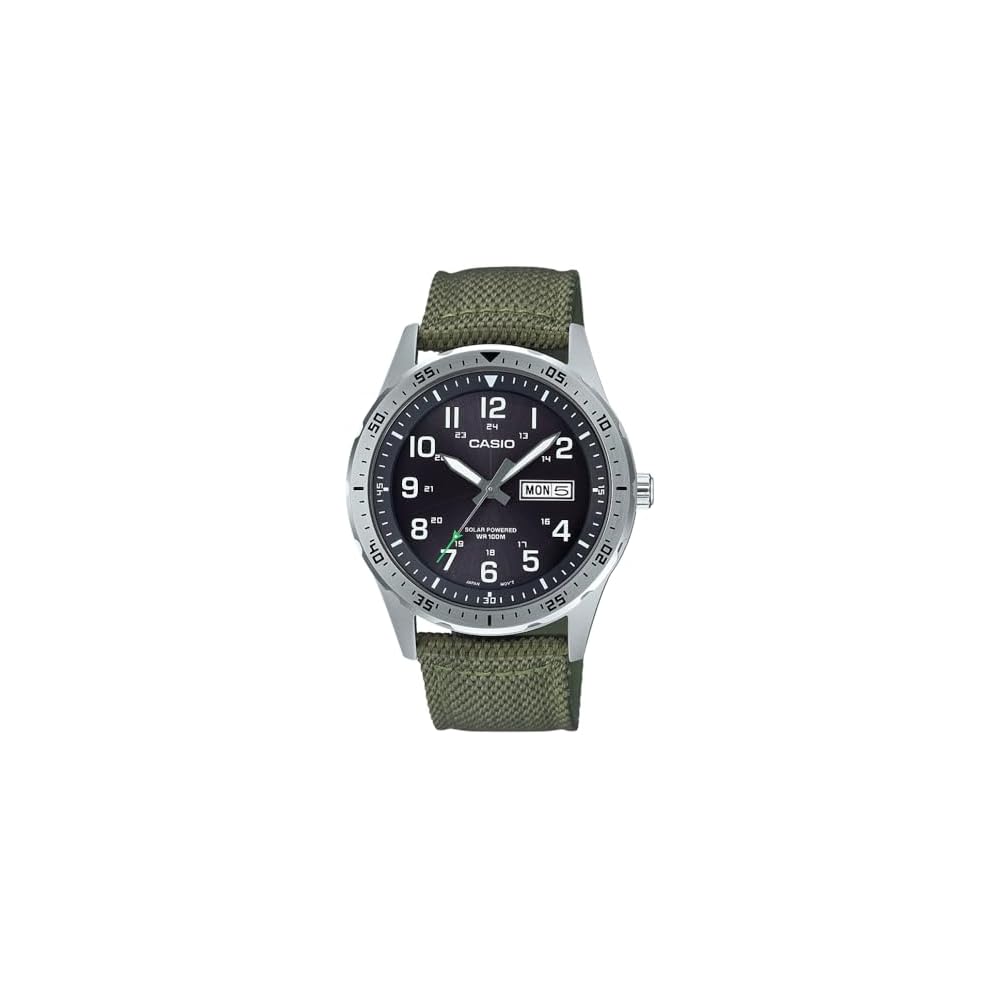 Мужские часы Casio MTP-S120L-3AVCF Нержавеющая сталь Кварцевые Зеленый тканевый ремешок 22 мм Повседневные