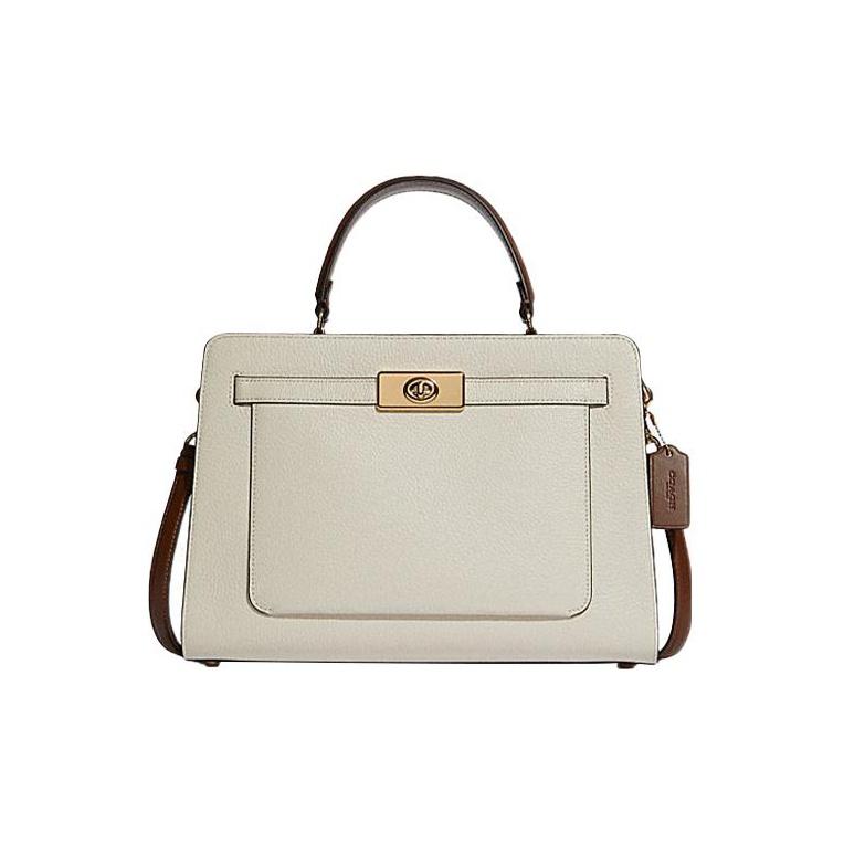 Coach Lane 32 Classic Fashion Leather Top Handle Clutch Shoulder Crossbody Bag Large Women bags White Dark-Brown C8210-IMTVF