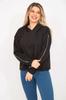 Women's Style Big Size Sweatshirt Large Size Black Sleeves Hooded Sweatshirt With Piping Detail
