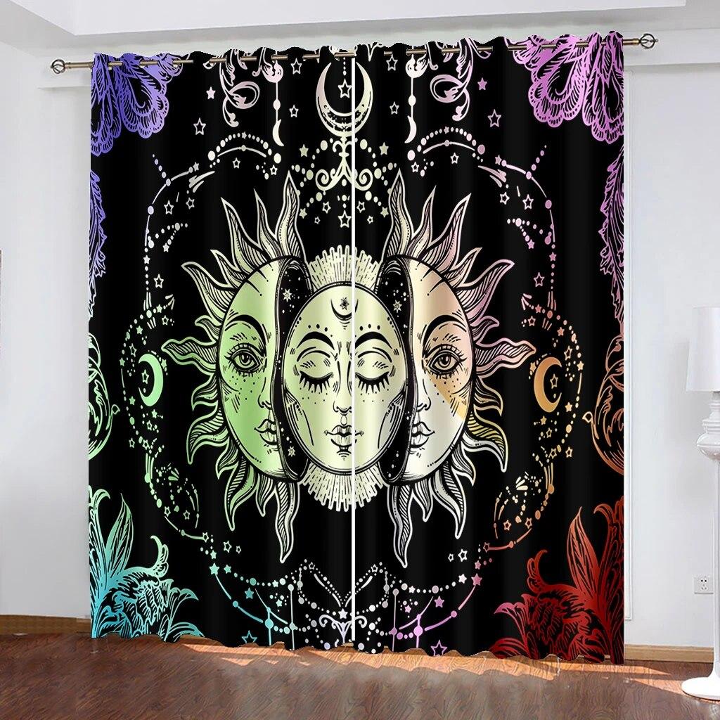 Графические шторы с принтом Солнца, Луны, звездного неба, карманные шторы для гостиной, кухни, офиса, украшения, шторы, украшение для дома