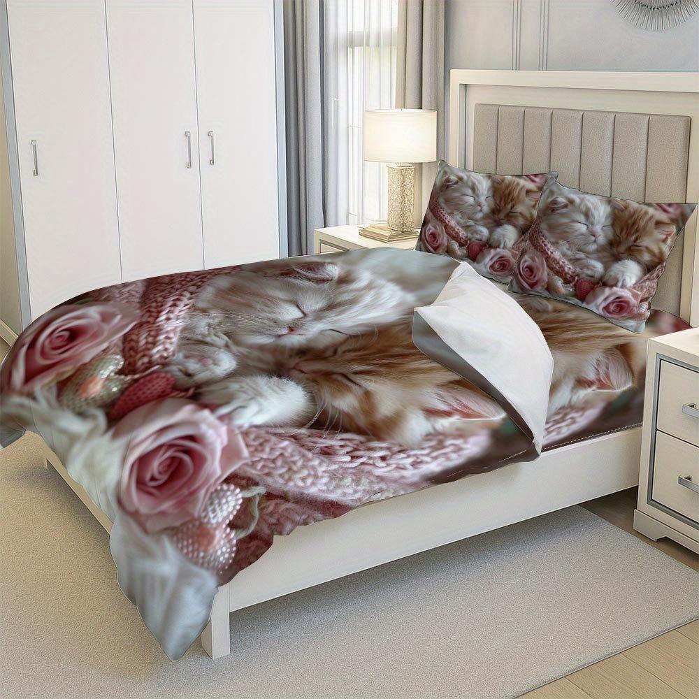 Lifesmells 2/3 шт. Очаровательный комплект пододеяльника со спящими котятами, комплект постельного белья со сладким котенком, уютный и очаровательный