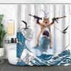Digital Print Fun Cat Animal Shower Curtain | 3-Piece & 4-Piece Sets, Waterproof & Mildew-Resistant