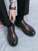 Модные новые толстые туфли с круглым носком в школьном стиле из кожи, мужские деловые туфли на шнуровке, модная обувь в корейском стиле