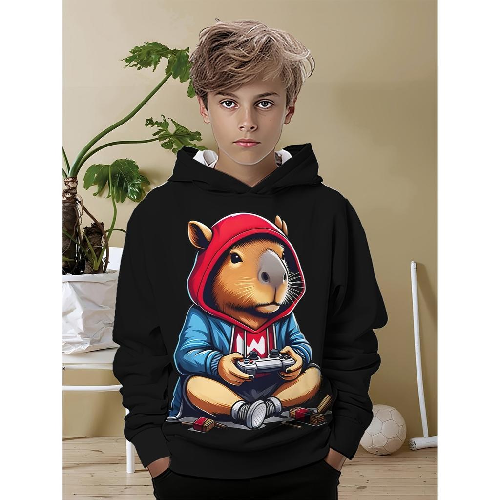 Худи для мальчиков с повседневным, модным, милым 3D-принтом капибары