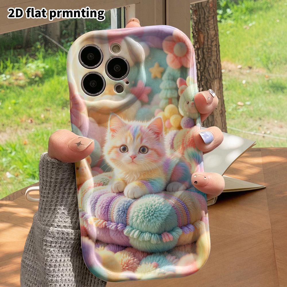 Phone Case: 2D flat, fits iPhone 18, 17, 16, 15, 14, 13, 12Pro, rainbow little cat, perfect holiday gift for Christmas and Halloween