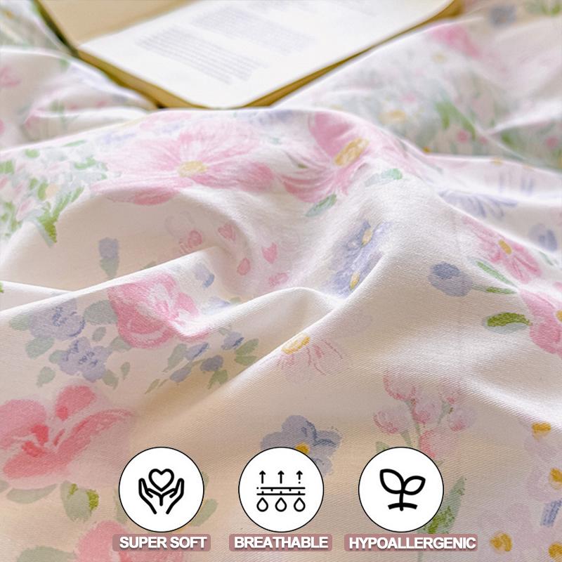 100% Cotton Printed Duvet Cover Set with Pillowcases - Floral Style Bedding Set Breathable  Hypoallergenic Machine Washable